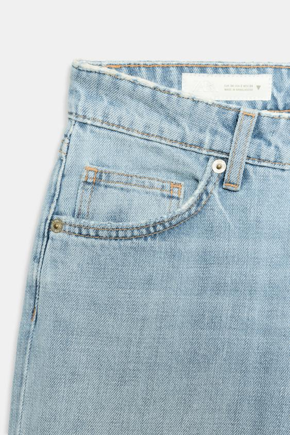 ZARA ДЖИНСЫ TRF ПРЯМОГО КРОЯ С НИЗКОЙ ПОСАДКОЙ И БЛЕСТКАМИ, ГОЛУБОЙ