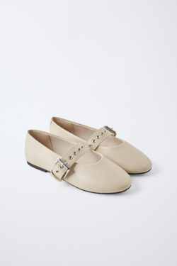 ZARA БАЛЕТКИ С ПРЯЖКОЙ, ЭКРЮ