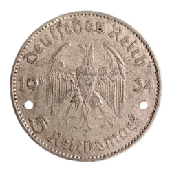 Монета 5 рейхсмарок Германия 1934 год (Кирха не подписная)