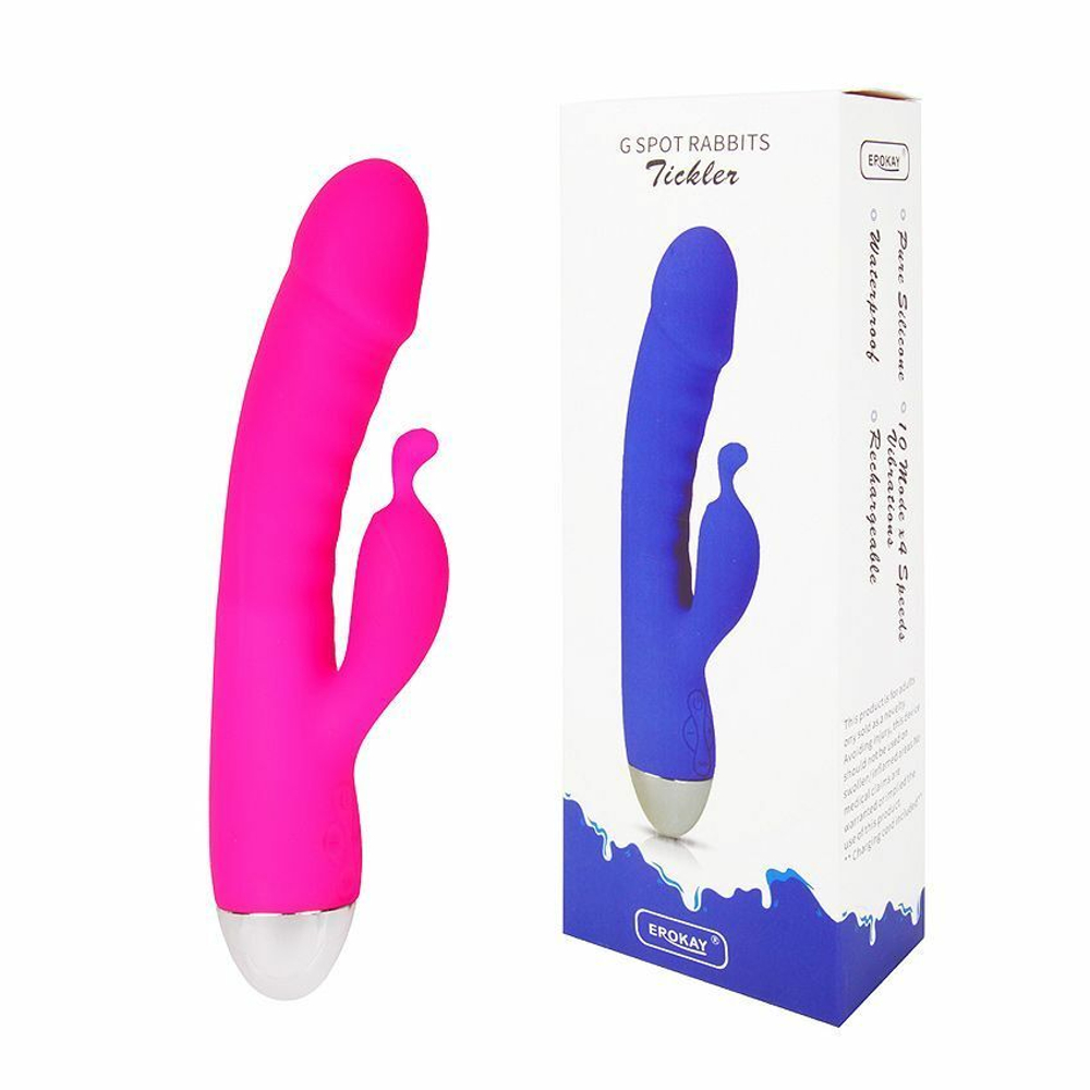 Вибратор со стимулятором клитора Erokay, 22 см, 10 режимов