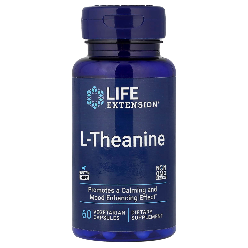 Life Extension, L-теанин, 60 вегетарианских капсул (100 мг в 1 капсуле)
