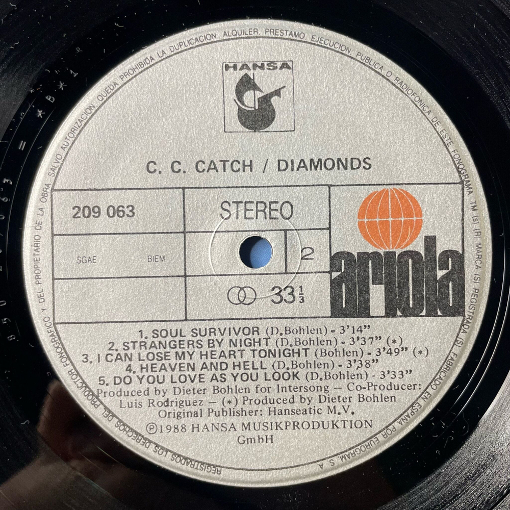 Винтажная виниловая пластинка LP C.C. Catch Diamonds Her Greatest Hits (Испания 1988) Heartbreak Hotel