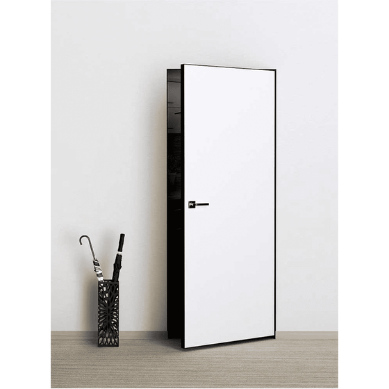 Купить Фото межкомнатной скрытой двери под покраску Profilo Porte P-0 Invisible черная алюминиевая кромка с внешним открыванием