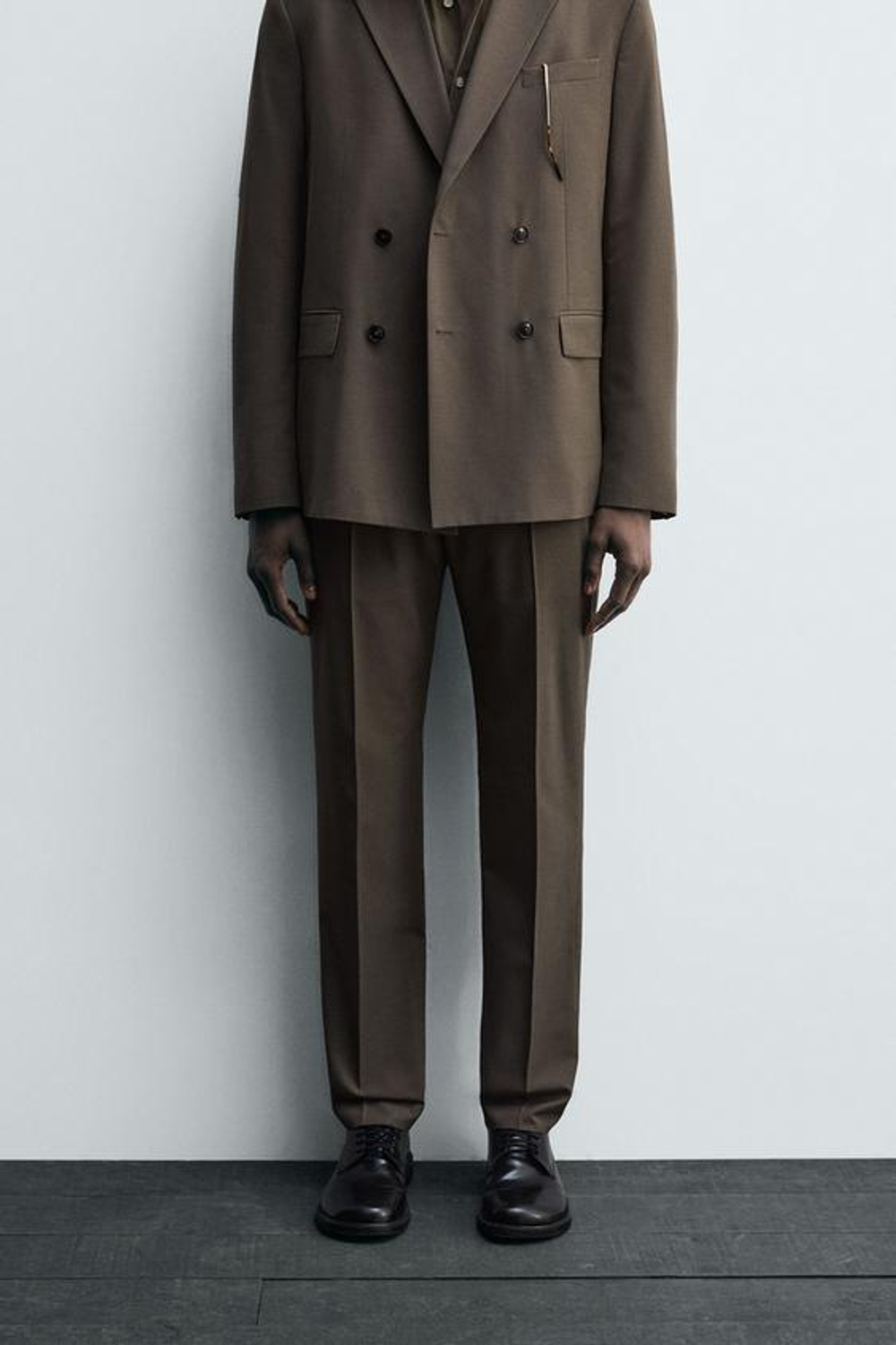 ZARA КОСТЮМНЫЕ БРЮКИ SLIM FIT, СЕРО-КОРИЧНЕВЫЙ