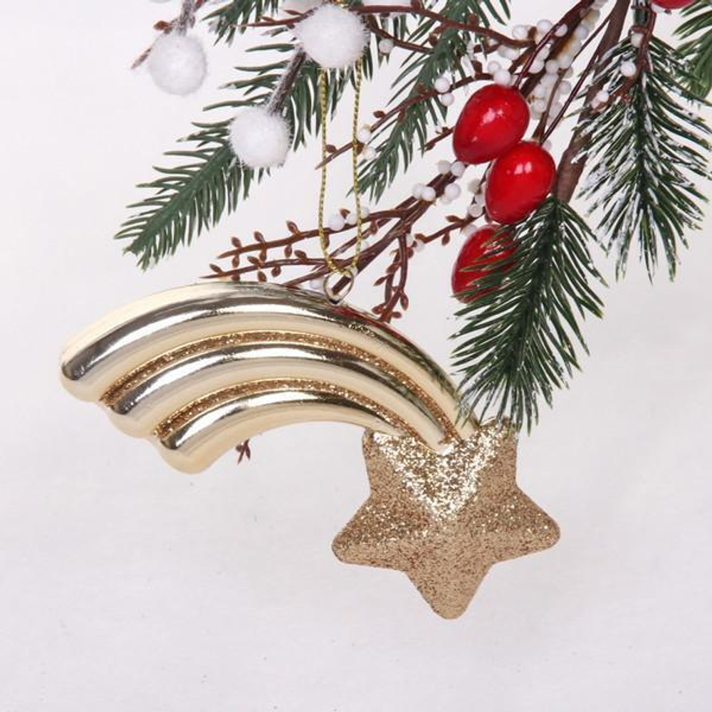 Ёлочная игрушка "Звезда желаний" 11*5*1,5 см, шампань (Серпантин)