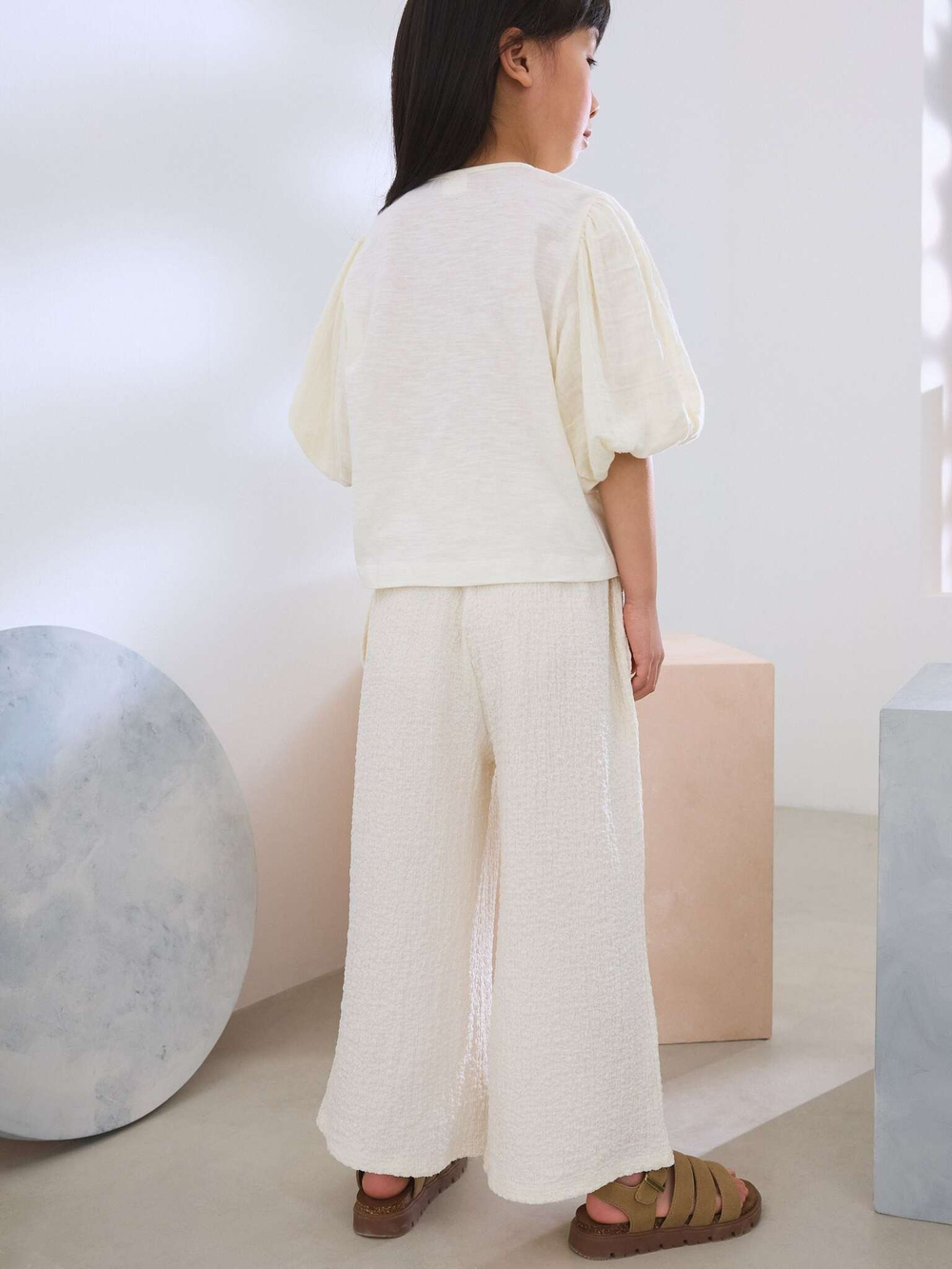 Брюки широкие для девочки Next AH9-741, Кремовый