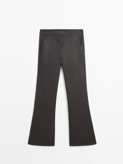 Massimo Dutti Расклешенные брюки с покрытием, коричневый