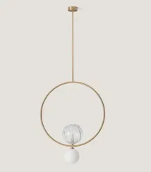 Подвесной светильник Level золотой 80 см, плафоны 1302/200/прозрачный, 1302/140/OPAL