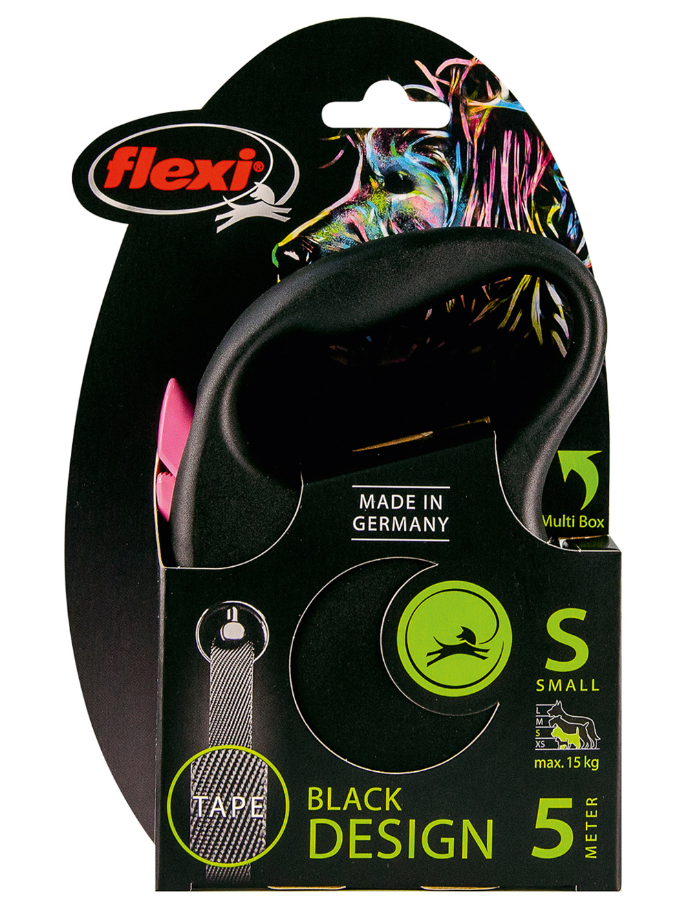 Поводок-рулетка Flexi Black Design S. Лента 5 м. для собак до 15 кг. Розовый
