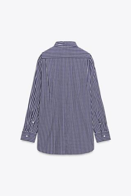 ZARA РУБАШКА ИЗ ПОПЛИНА, СИНИЙ/БЕЛЫЙ