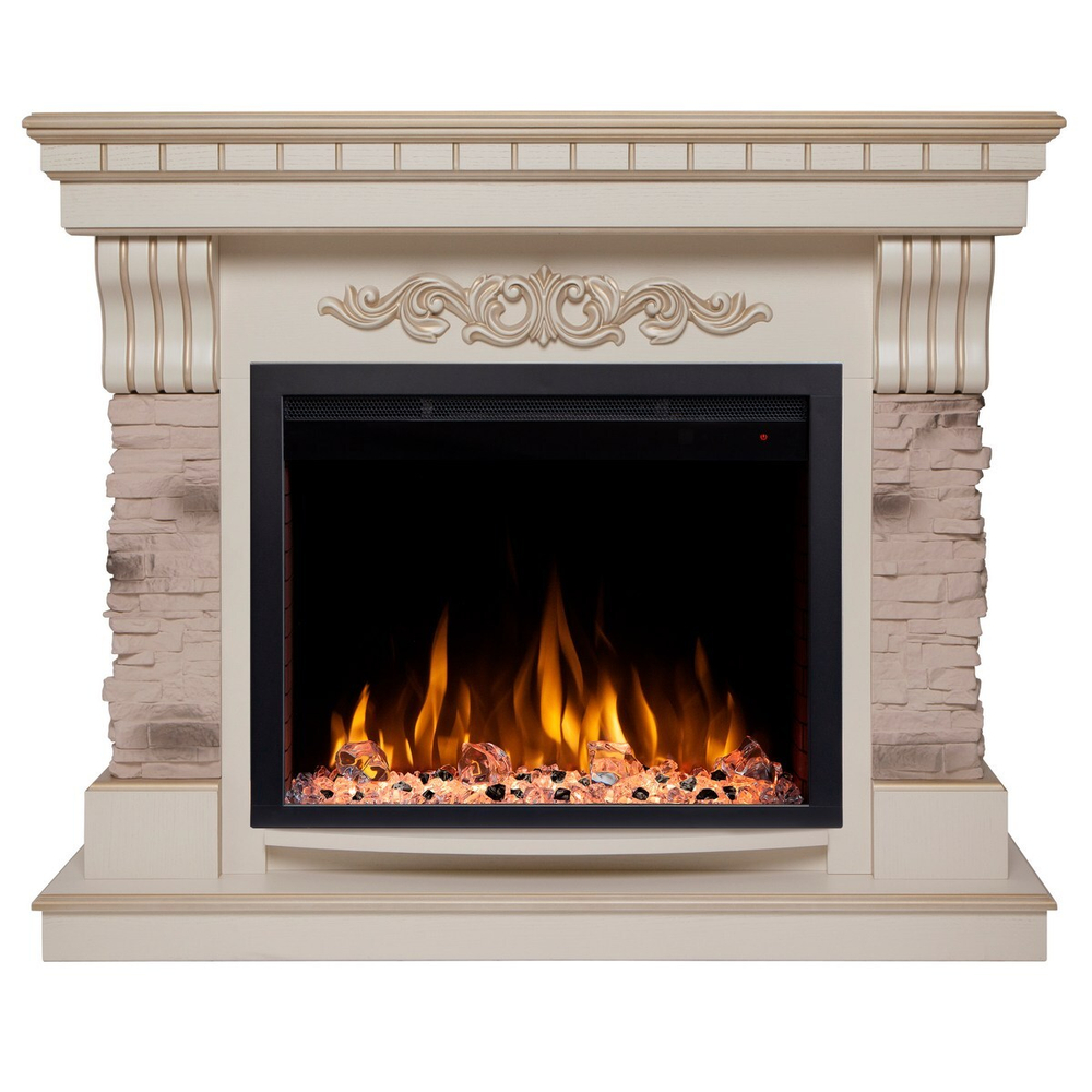 Электрокамин RealFlame Marseilles WT белый дуб с золотой патиной с очагом Saphir 25,5