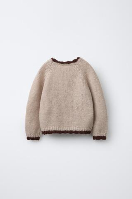 ZARA ТРИКОТАЖНЫЙ ДЖЕМПЕР С ВЫШИВКОЙ «ПОДСОЛНУХИ», СВЕТЛО-БЕЖЕВЫЙ