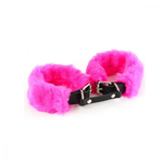 Наручники Sitabella Lite с искусственным розовым мехом чёрные кожа