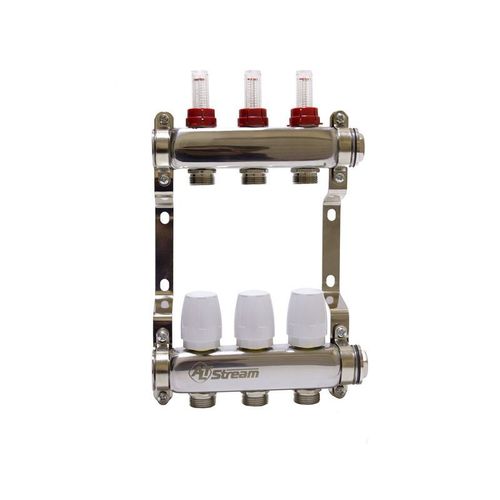 Коллекторная группа 1" евроконус 3/4" на 3 выхода с расходомерами Altstream