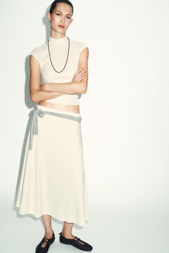 ZARA ЮБКА ИЗ МЯГКОЙ ТКАНИ, ЖЕЛТОВАТО-БЕЛЫЙ