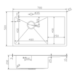 Мойка настол.монтаж 78х50 (3,0) лев. вып 3 1/2  MIXLINE PRO с ФАСКОЙ 20см с сифоном (черный графит)