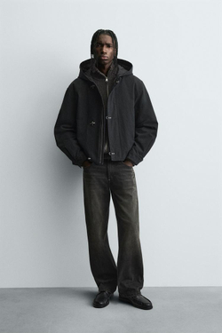 ZARA КУРТКА С КАПЮШОНОМ, ЧЕРНЫЙ