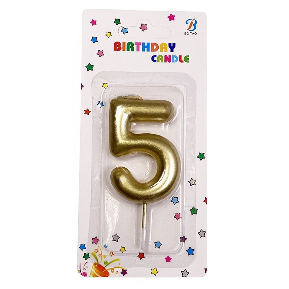 Свеча-цифра "5 - Золотая" 6 см
