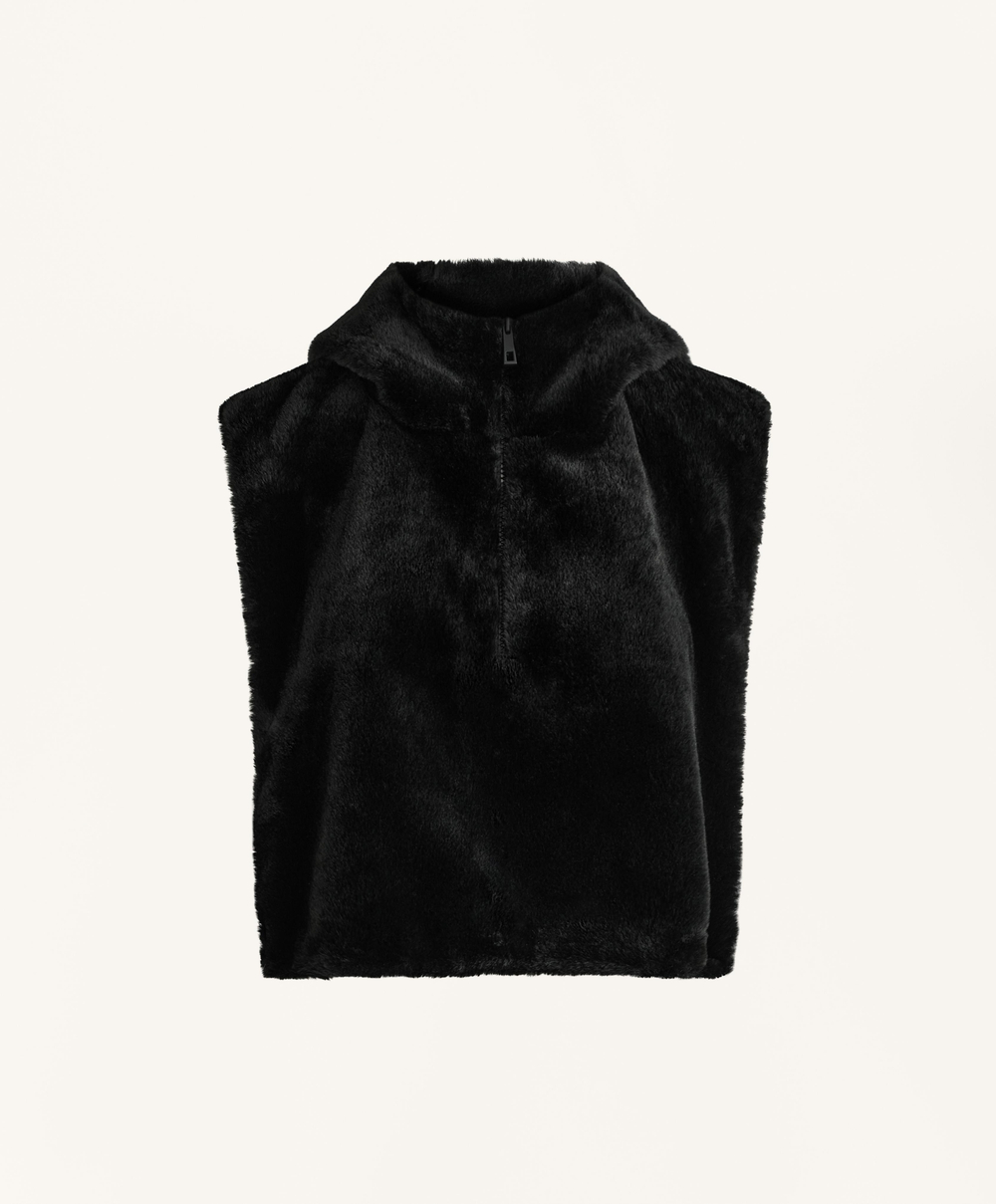 Oysho Жилет из искусственного меха с капюшоном, черный