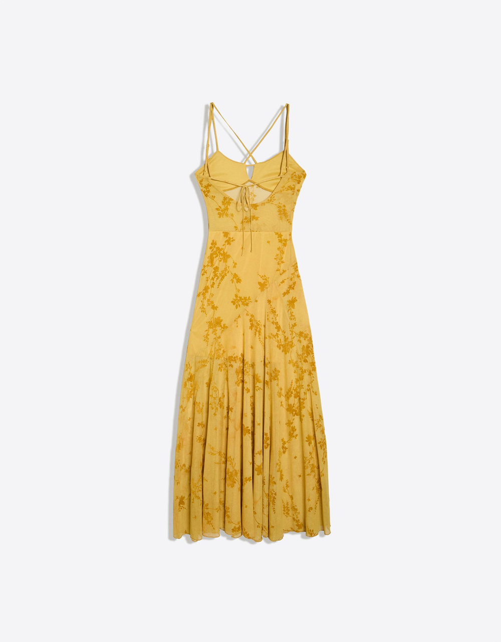 ПЛАТЬЕ ИЗ ТЮЛЯ С МИДИ-ПОДОЛОМ И ФЛОКОВЫМ УЗОРОМ - BERSHKA
