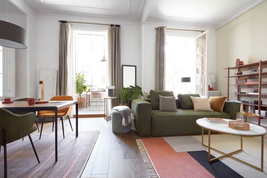 Диван 2-местный Blok в плотном зеленом вельвете 210 см