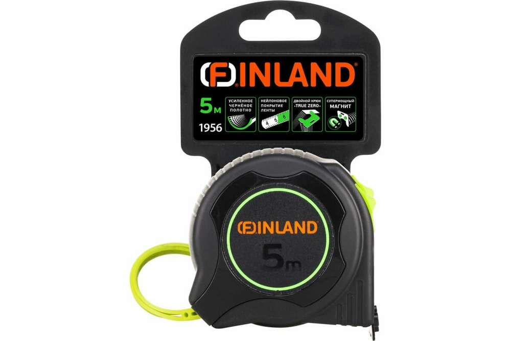 Рулетка FINLAND 1956 черный нейлон, мощный магнит, 5 метров х 28мм