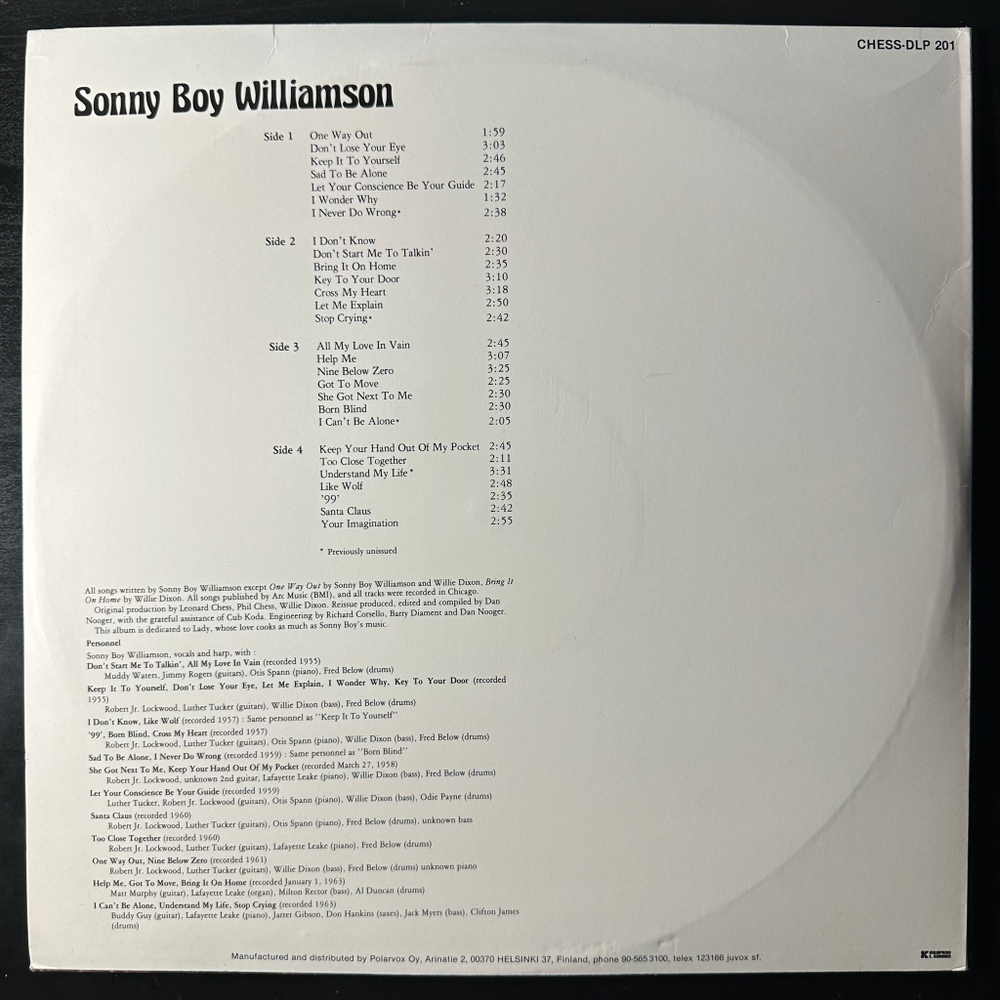 Sonny Boy Williamson – Sonny Boy Williamson 2LP (Финляндия 1986г.)