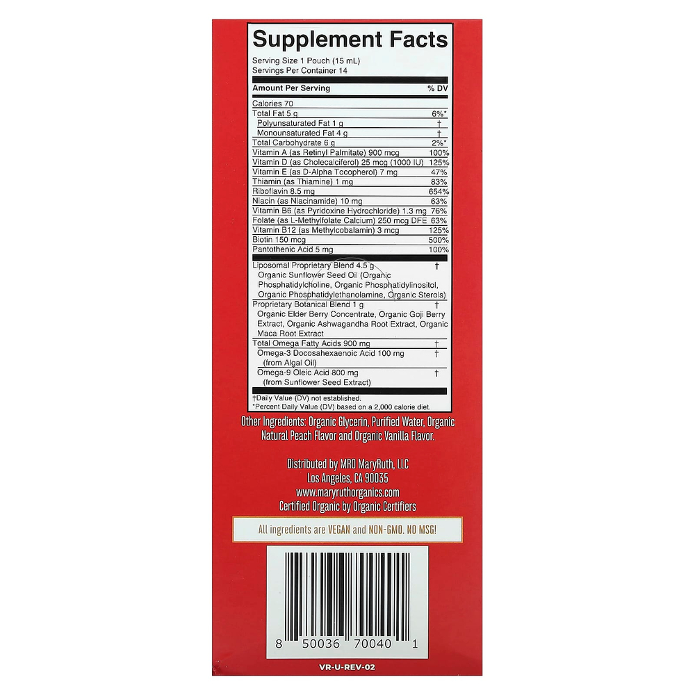 MaryRuth's, органические липосомальные мультивитамины для мужчин, со вкусом ванили и персика, 14 пакетиков по 15 мл (0,5 жидк. унции)