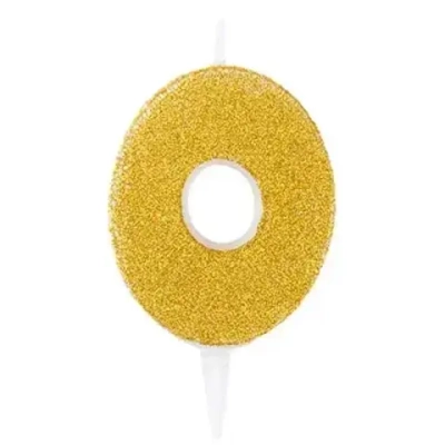 Свеча -цифра 0 Золотая Глиттер 6см