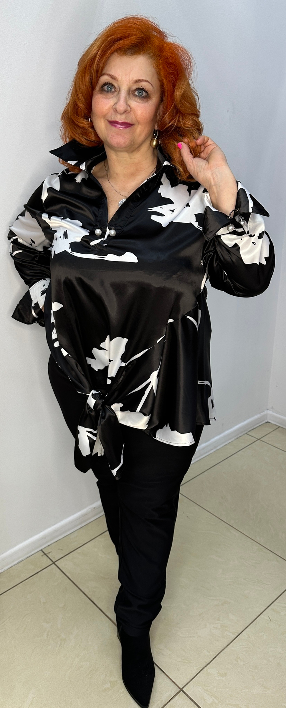 Цветной блузон-туника на завязке