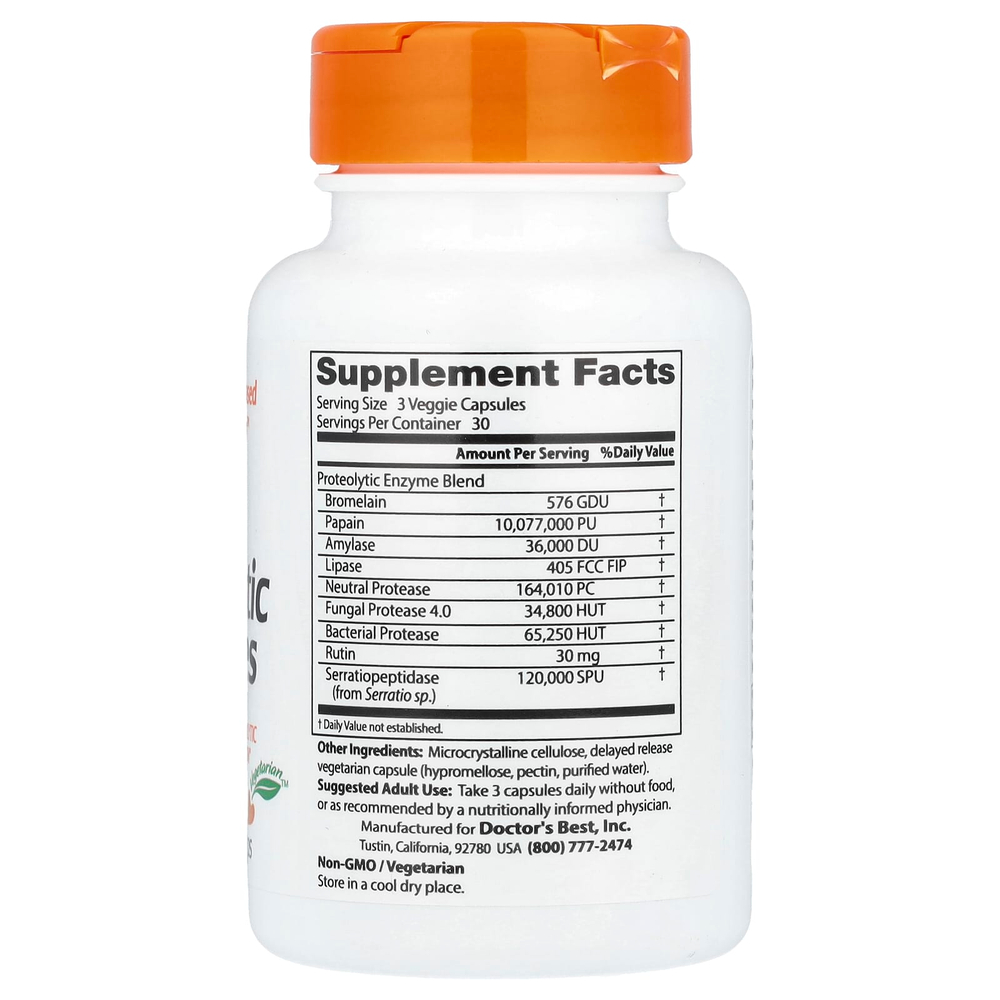 Doctor's Best, протеолитические ферменты, 90 растительных капсул с отсроченным высвобождением