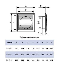 Решетка вентиляц. фланец D125 разъем. 185*255 1825R12F