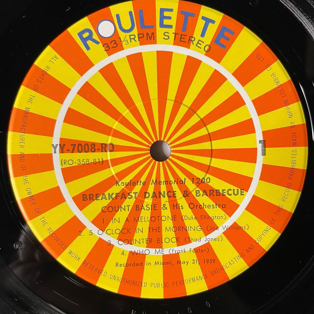Винтажная виниловая пластинка LP Count Basie And His Orchestra Featuring Joe Williams Breakfast Dance And Barbecue Каунт Бейси (Japan 1973) (Obi)
