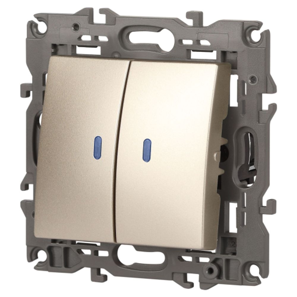 Выключатель ЭРА Elegance 14-1105-04 двойной с подсветкой 10АХ-250В IP20 шампань