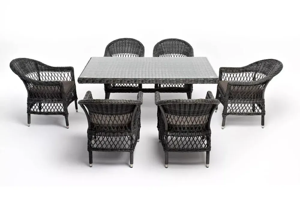 "Амароне" обеденная группа из искусственного ротанга на 6 персон, цвет графит
