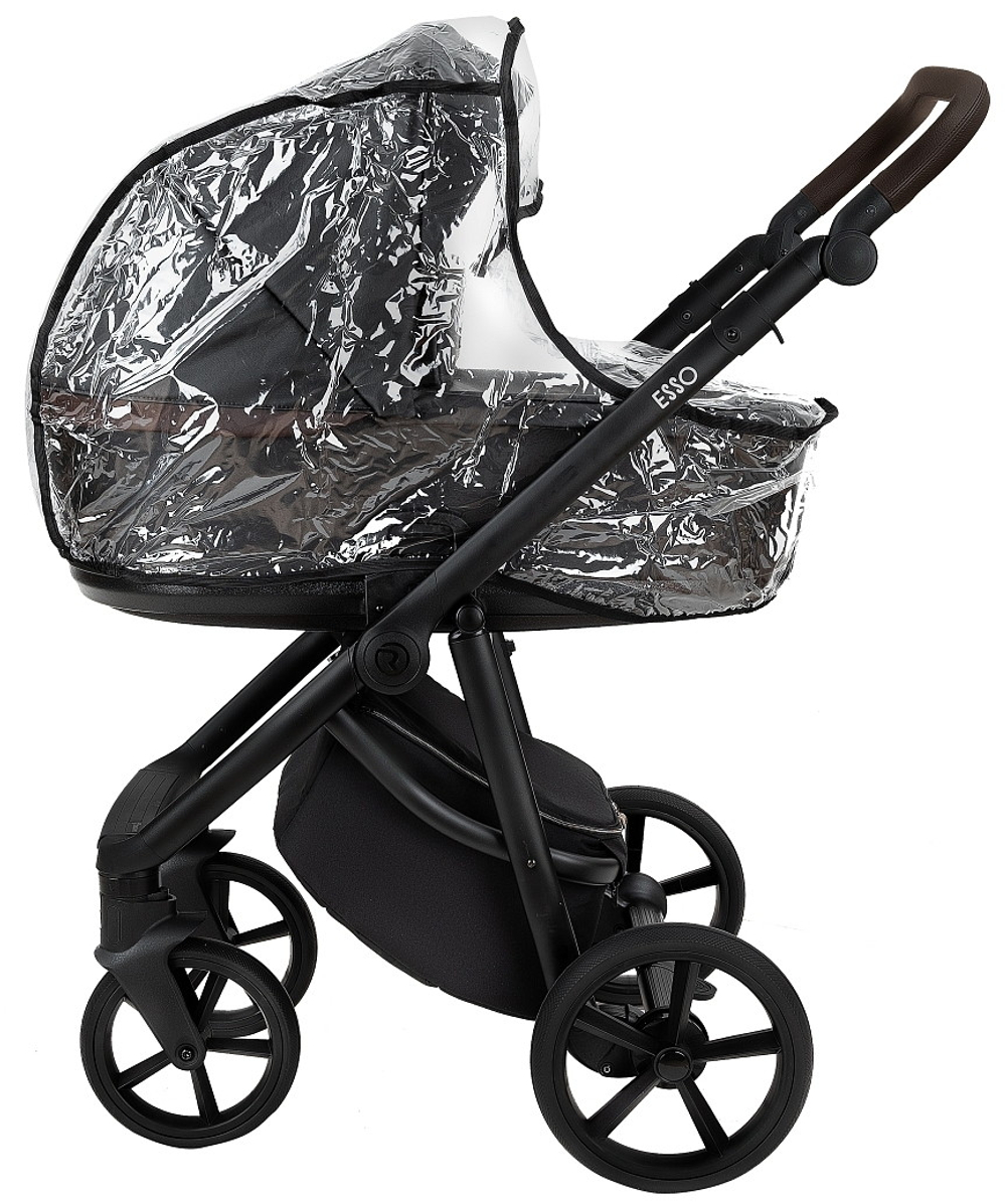 Детская коляска Roan Esso Кожа 2 в 1 ESSK/210/1 Black /Black/руч.Тем.коричневый