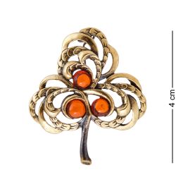 AM-3798 Брошь «Цветок Вероника зимняя» (латунь, янтарь)