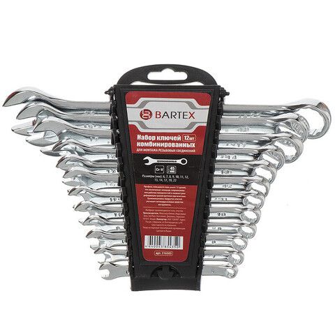 Набор ключей комбинированный, 12 пр, Bartex, 6-22 мм, хромированный зеркальный, CrV сталь, шт