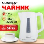 Чайник электрический SONNEN KT-1303, 1,7 л, 2200 Вт, пластик, белый, 456374
