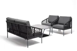 "Канны" лаунж-зона 4-местная из роупа узелкового плетения, каркас алюминий, роуп темно-серый