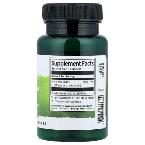 Swanson, кора магнолии Full Spectrum®, 400 мг, 60 капсул
