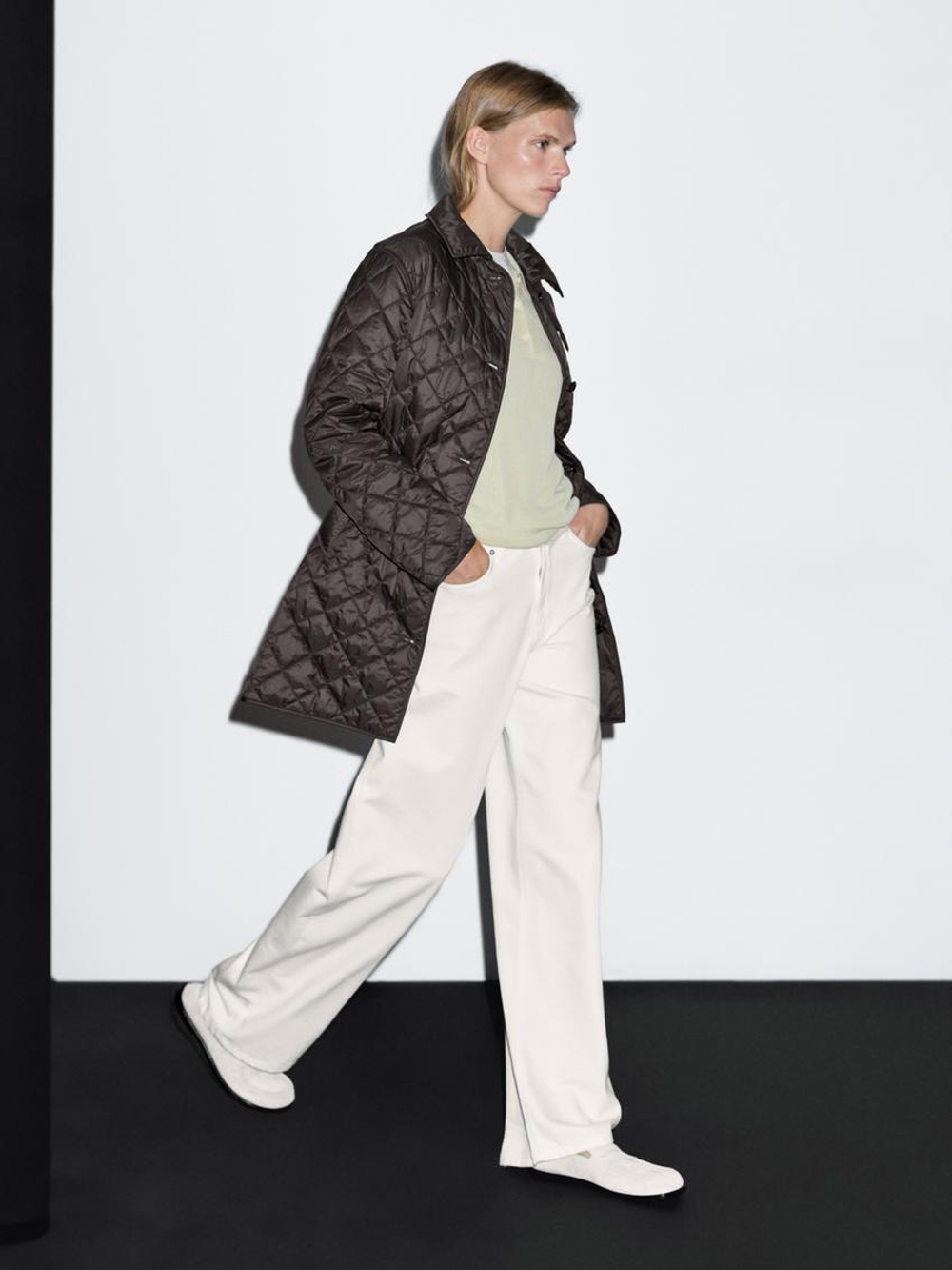 Massimo Dutti Удлиненная легкая стеганая куртка, коричневый