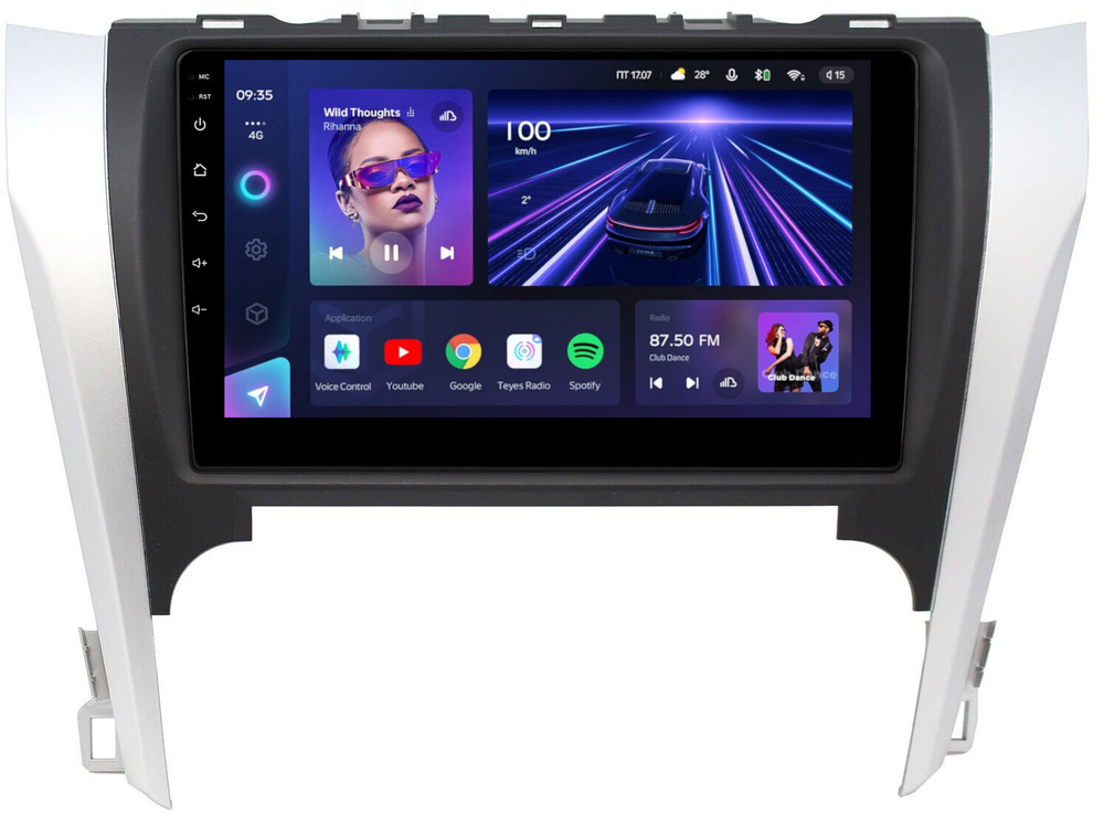 Магнитола Toyota Camry 50 2011-2014 (рамка серебристо-черная 9) - Teyes CC3L на Android 10, 8-ядер, CarPlay, 4G SIM-слот