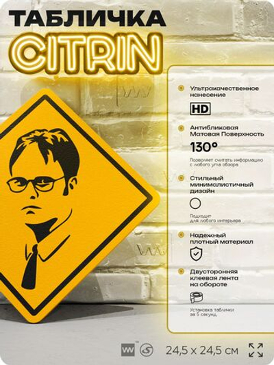 Табличка мем "Дуайт Шрут", шуточная прикольная табличка на дверь и стену, для офиса и дома, декоративный знак, 24,5х24,5 см, пластиковая, Айдентика Технолоджи