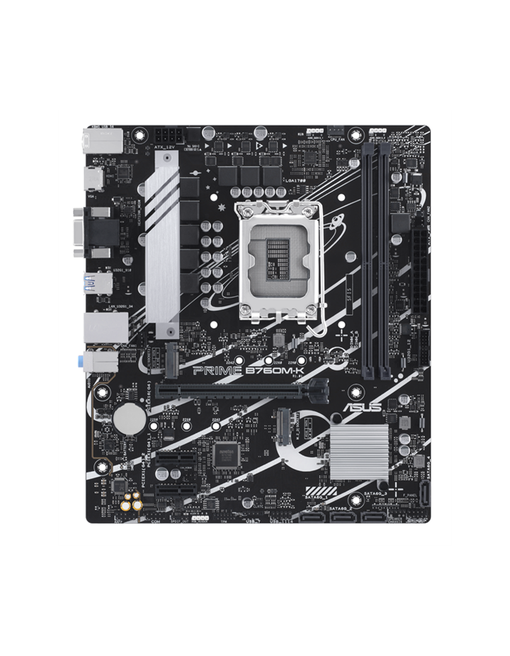 Материнская плата ASUS PRIME B760M-K, LGA1700, B760, 2*DDR5, 4*SATA, 2*M.2, 4*USB 3.2, 2*USB 2.0, 1*PCIx16, 2*PCIx1, HDMI+VGA, mATX; 90MB1FI0-M0EAY0