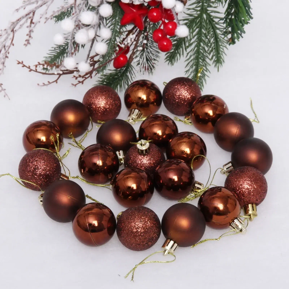 Новогодние шары 4 см (набор 24 шт) «Микс фактур», шоколад