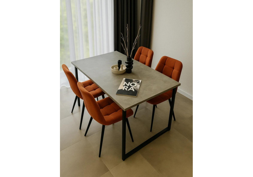 Стол деревянный Woodville Лиман 117 (157) x 77 бетон светлый, черный матовый, ножки черные