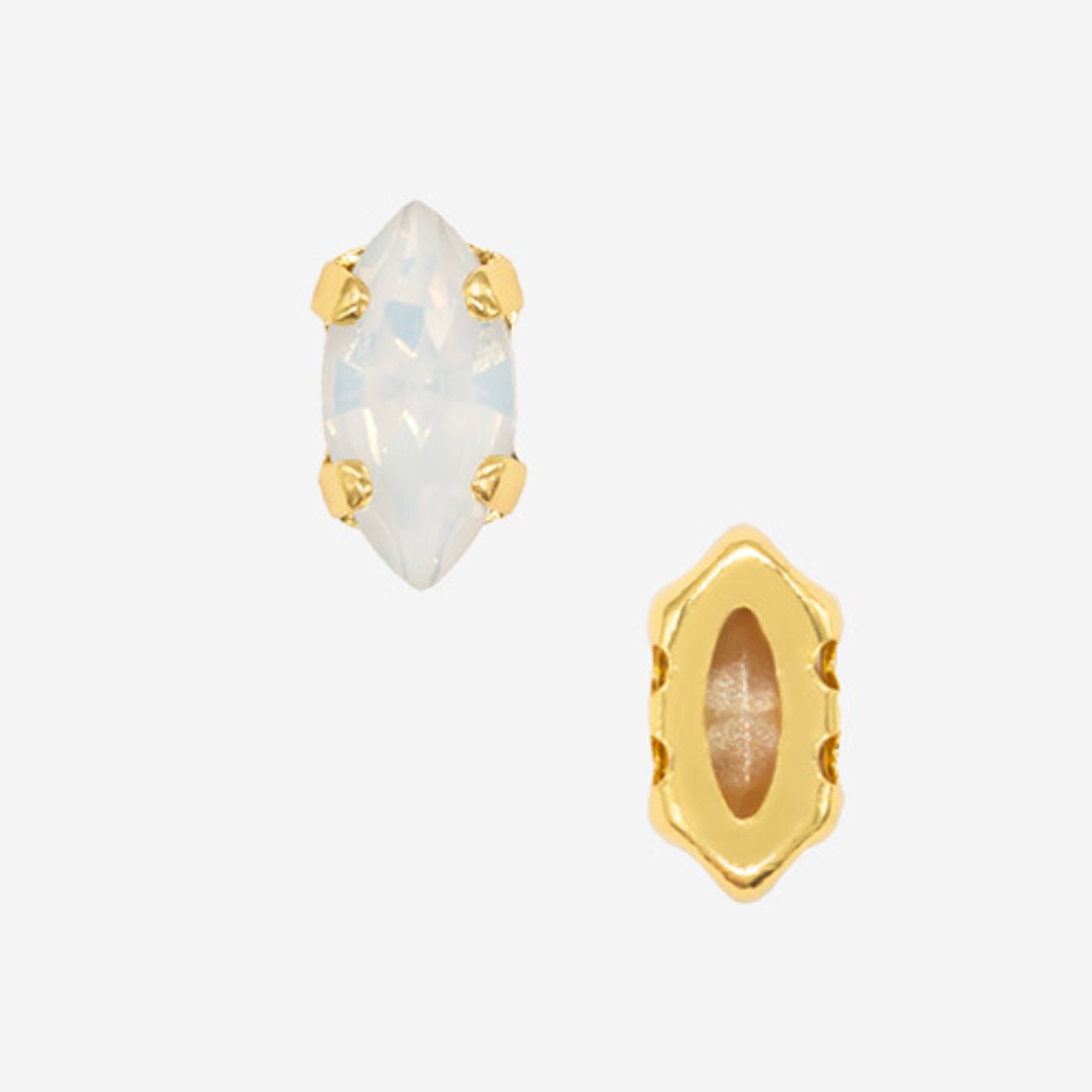 Кристалл Маркиз (Marquise Fancy Stone) в цапах, оттенок "Белый Опал"/"White Opal", 6*3мм, позолота
