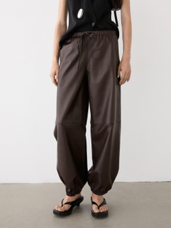 Massimo Dutti Брюки саруэль из кожи наппа, коричневый