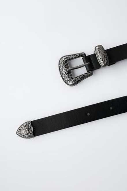ZARA КОВБОЙСКИЙ РЕМЕНЬ С КАМНЯМИ, ЧЕРНЫЙ